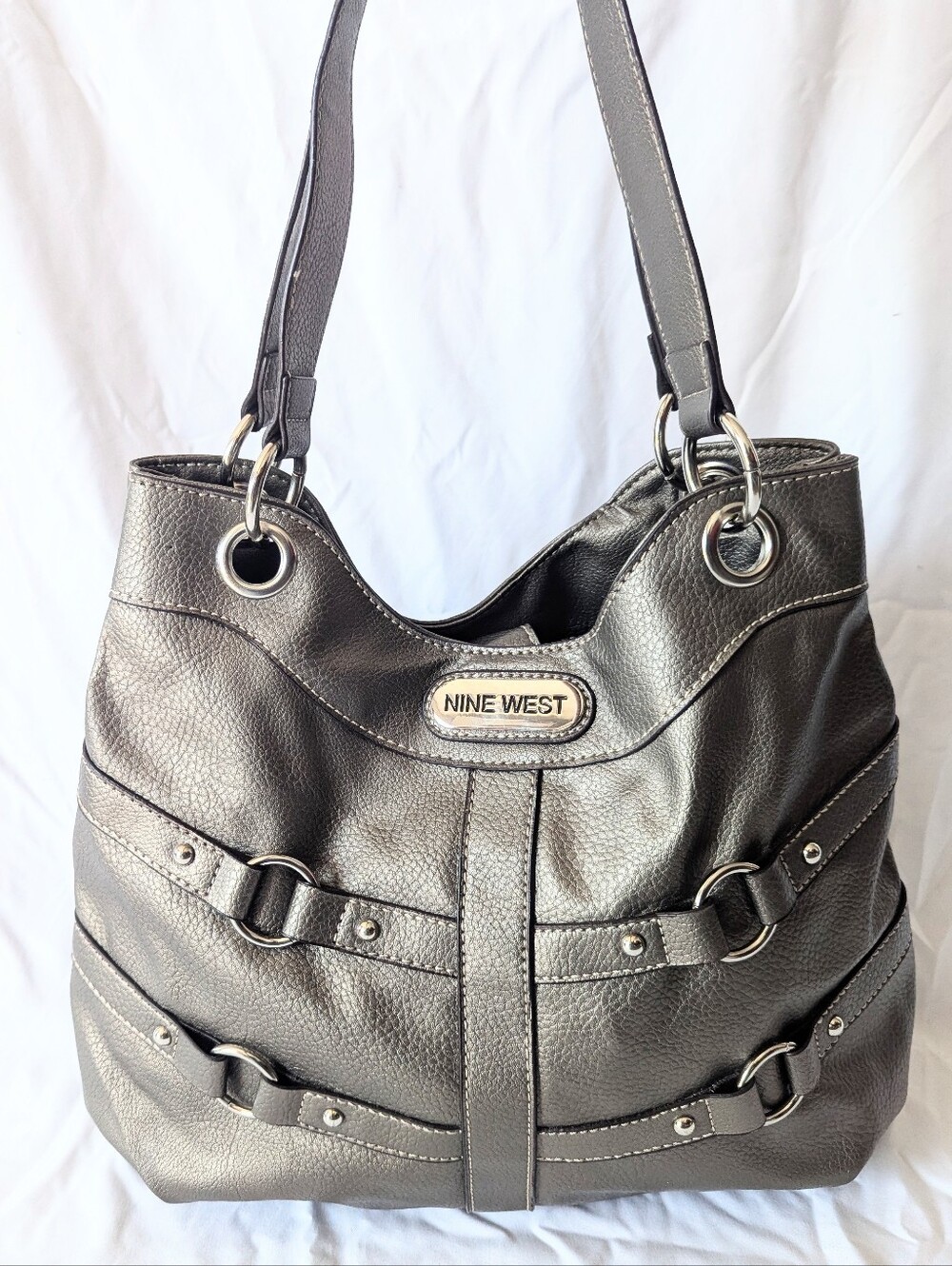 Nine West Metallic Gray Hobo Shoulder Bag